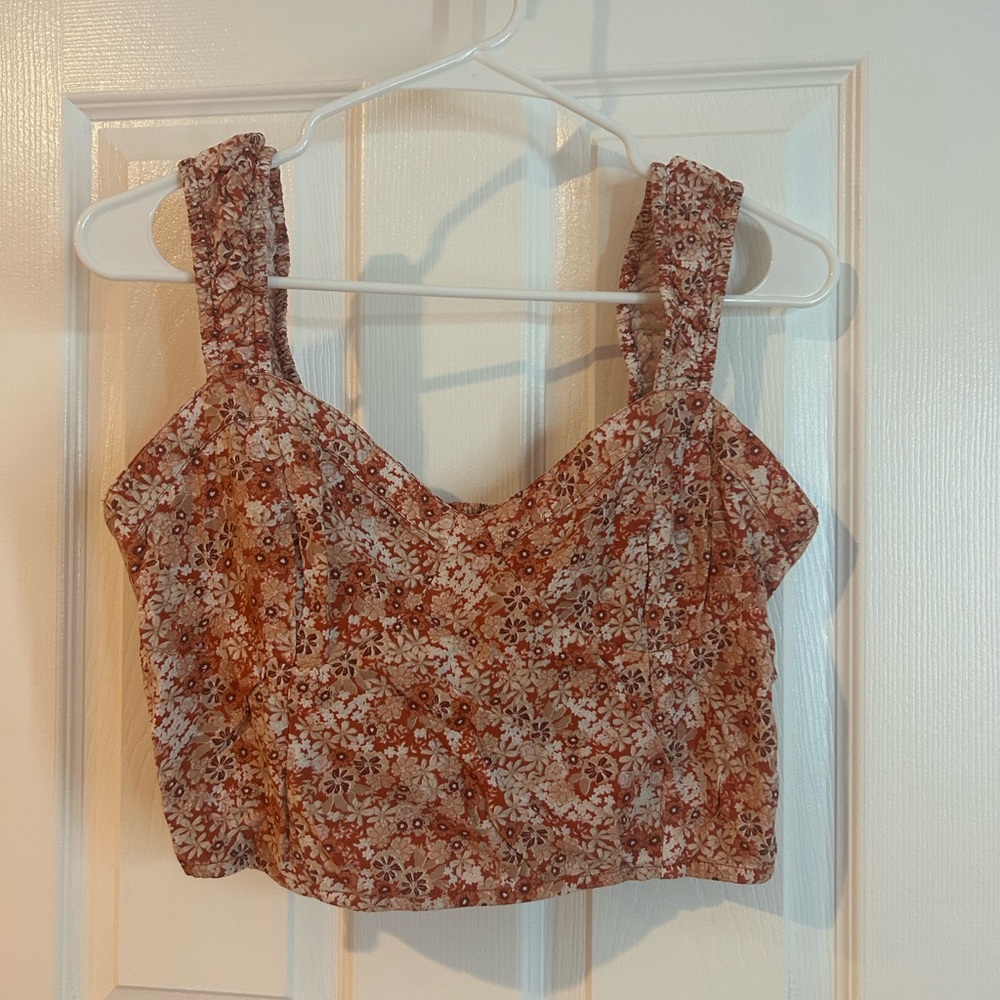 Japza Burnt Orange with Beige Floral Crop Top Size Large